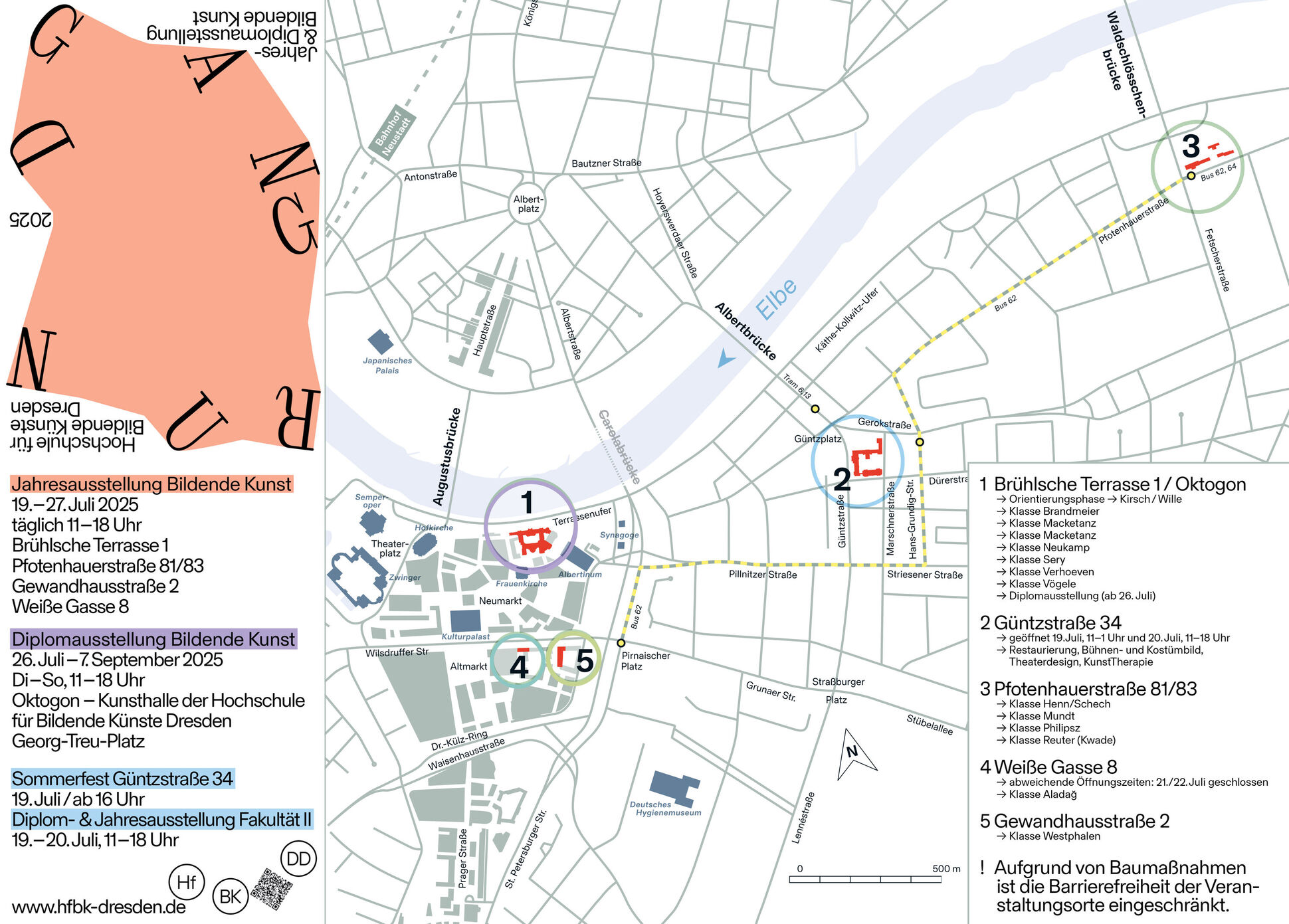Karte mit Standorten der HfBK Dresden