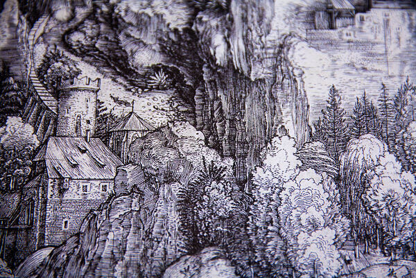 Detail aus dem aufgeschlagenen Buch "Dürer’s Journeys: Travels of a Renaissance Artist"