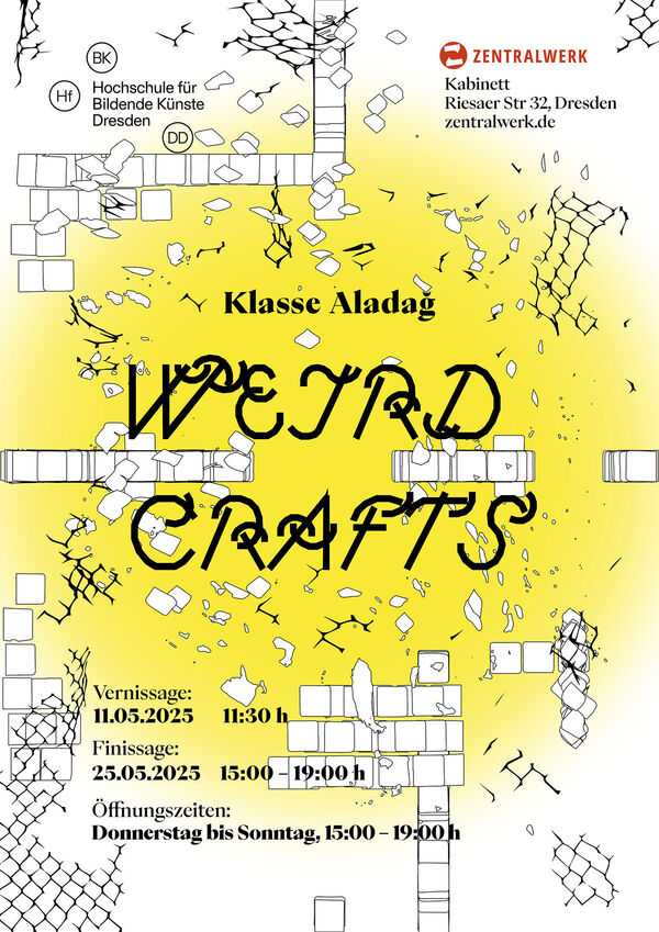 Poster, gelber Punkt, Typografie, Mauern- und Gitterelemente