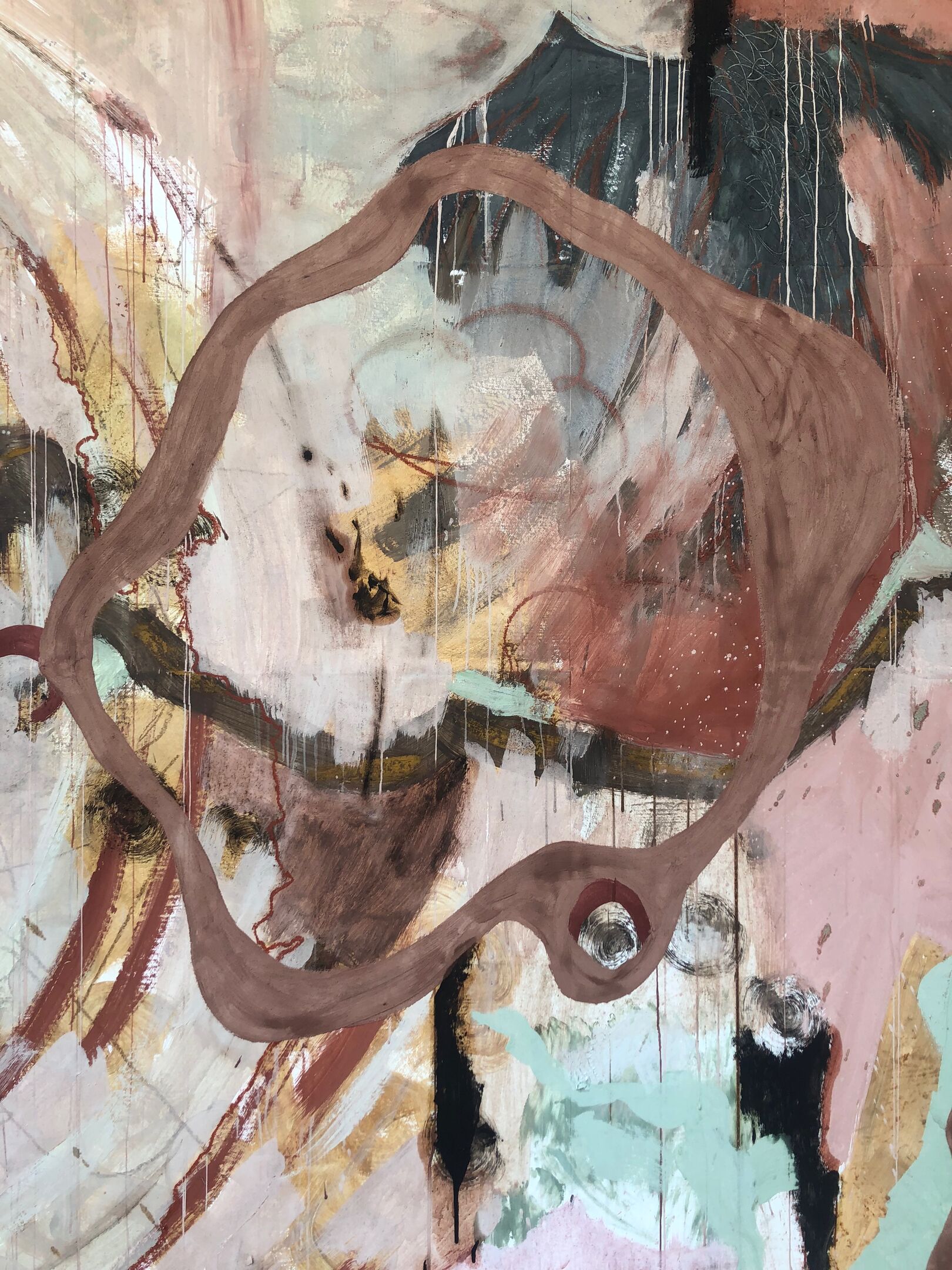 Detail einer Wandmalerei an der Robotron Kantine in Dresden.