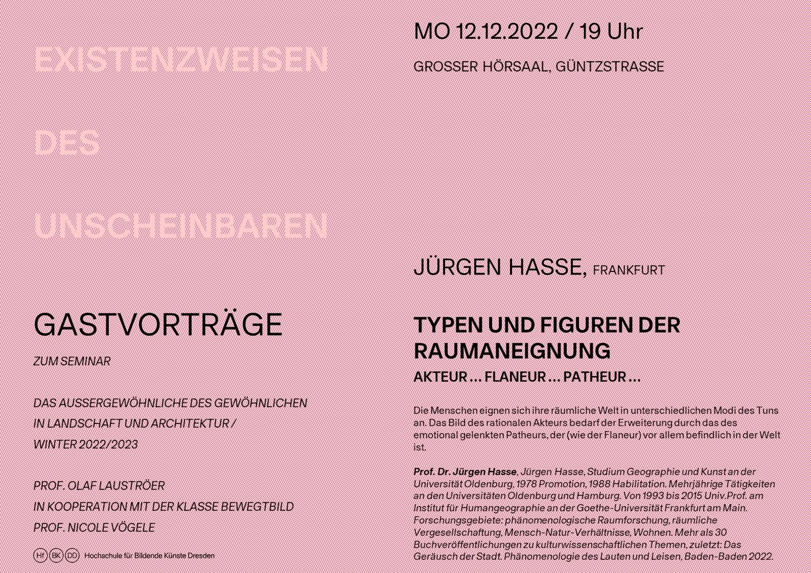 Poster für den Gastvortrag von Jürgen Hasse