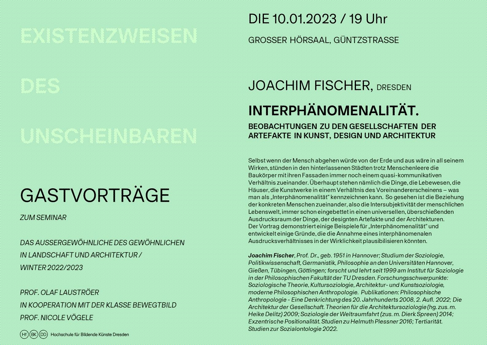 Plakat für den Gastvortrag von Joachim Fischer