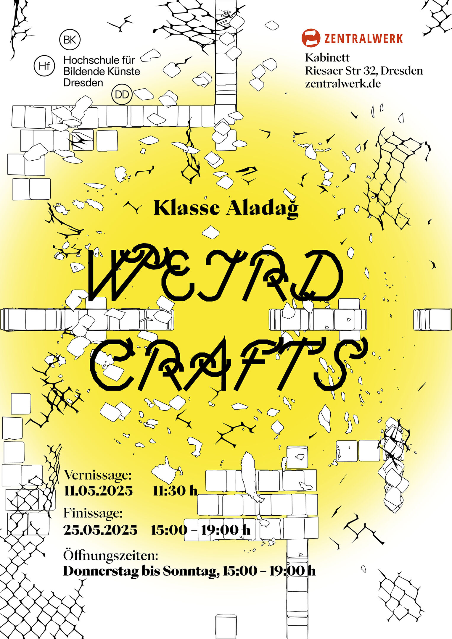 Poster, gelber Punkt, Typografie, Mauern- und Gitterelemente Poster, gelber Punkt, Typografie, Mauern- und Gitterelemente