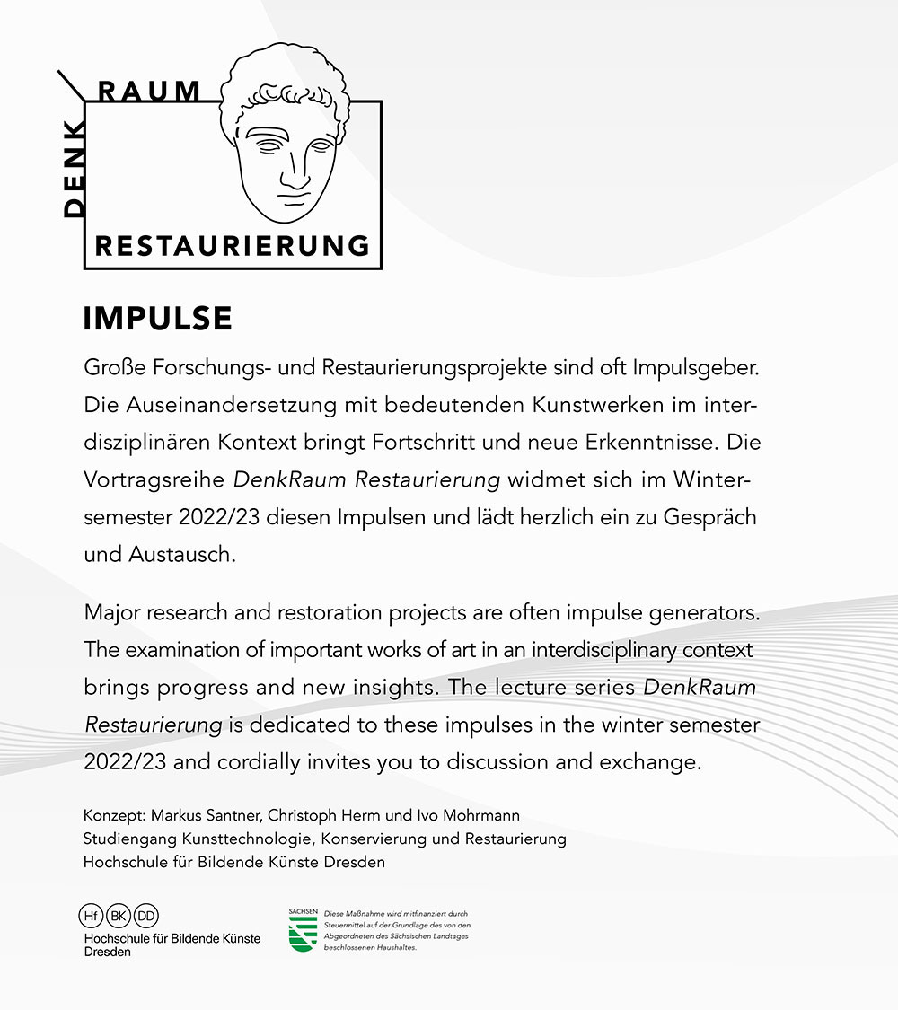 Informationstext zur Ringvorlesung "DenkRaum Restaurierung" mit Grafik.