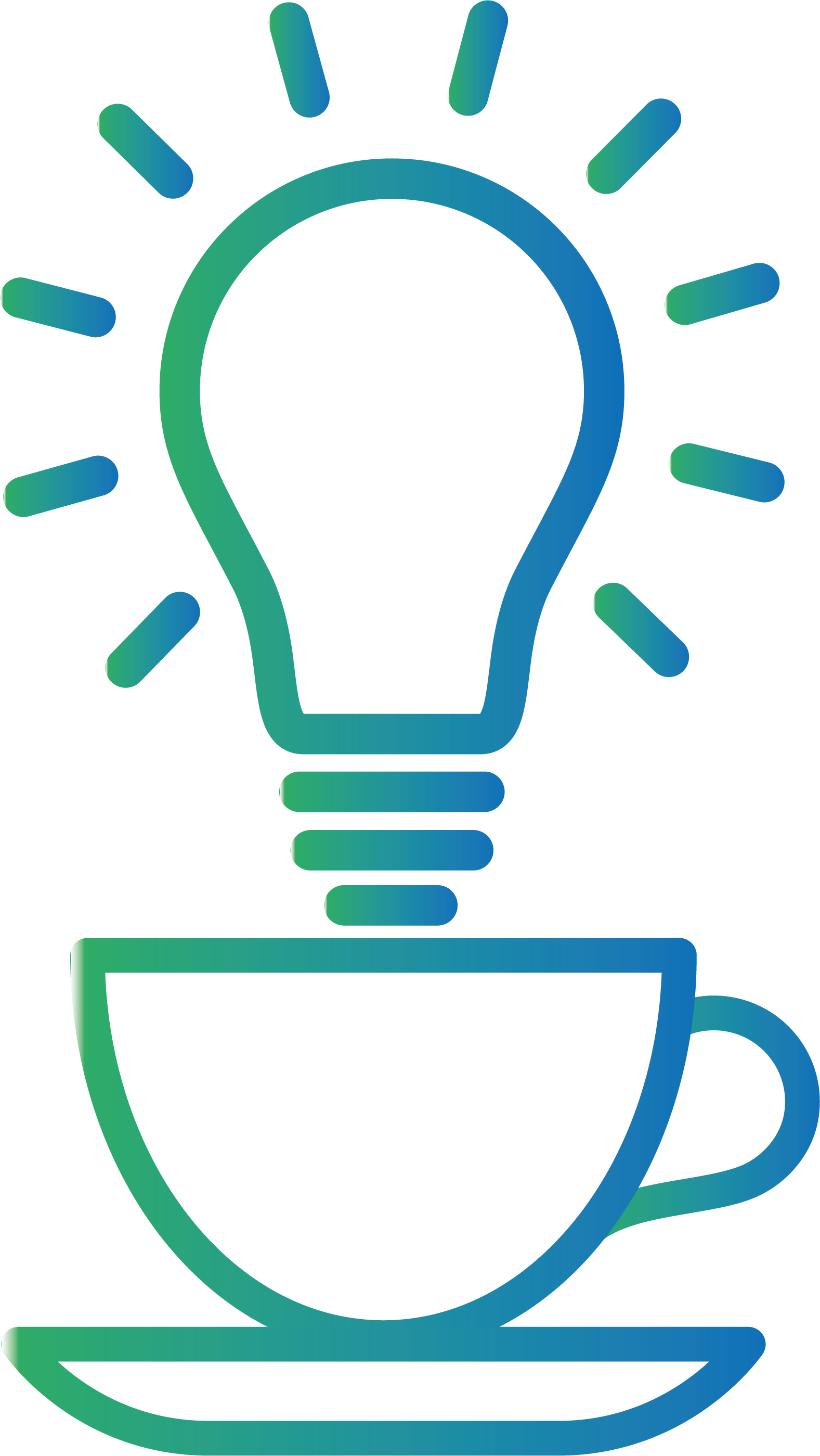 Logo Science Café, es zeigt die Konturen einer Glühbirne, die über einer Kaffeetasse schwebt.