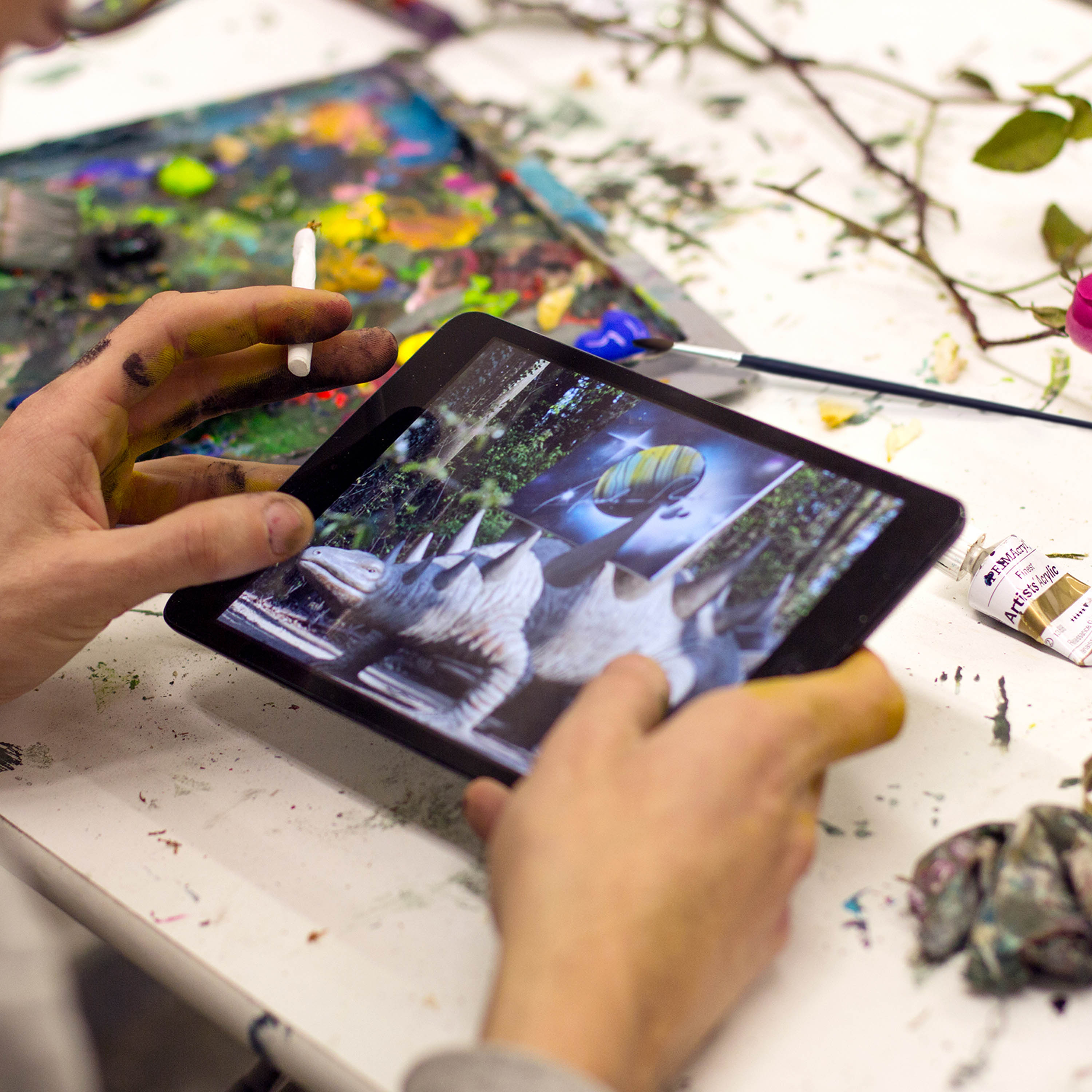 Fotografie mit Händen und Display